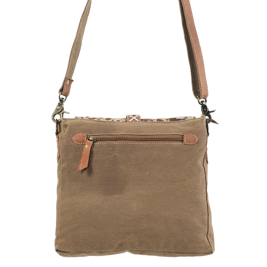 OHLAY Cross Body Upcycled Wool Canvas Embossed Hair-On Genuine Leather Women Bag Western Handbag Purse Womens Handbags