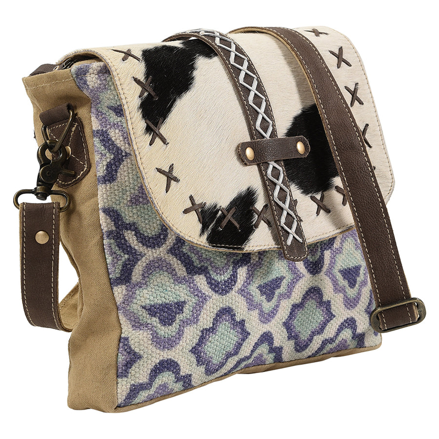 OHLAY Cross Body Upcycled Wool Canvas Embossed Hair-On Genuine Leather Women Bag Western Handbag Purse Womens Handbags
