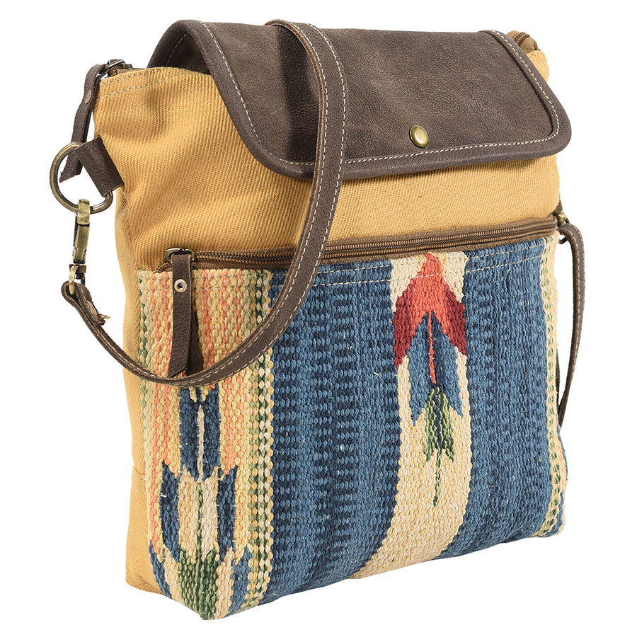 OHLAY Cross Body Upcycled Wool Canvas Embossed Hair-On Genuine Leather Women Bag Western Handbag Purse Womens Handbags