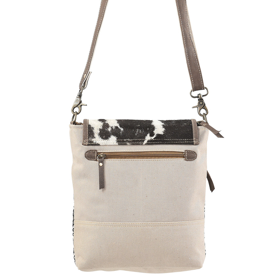 OHLAY Cross Body Upcycled Wool Canvas Embossed Hair-On Genuine Leather Women Bag Western Handbag Purse Womens Handbags