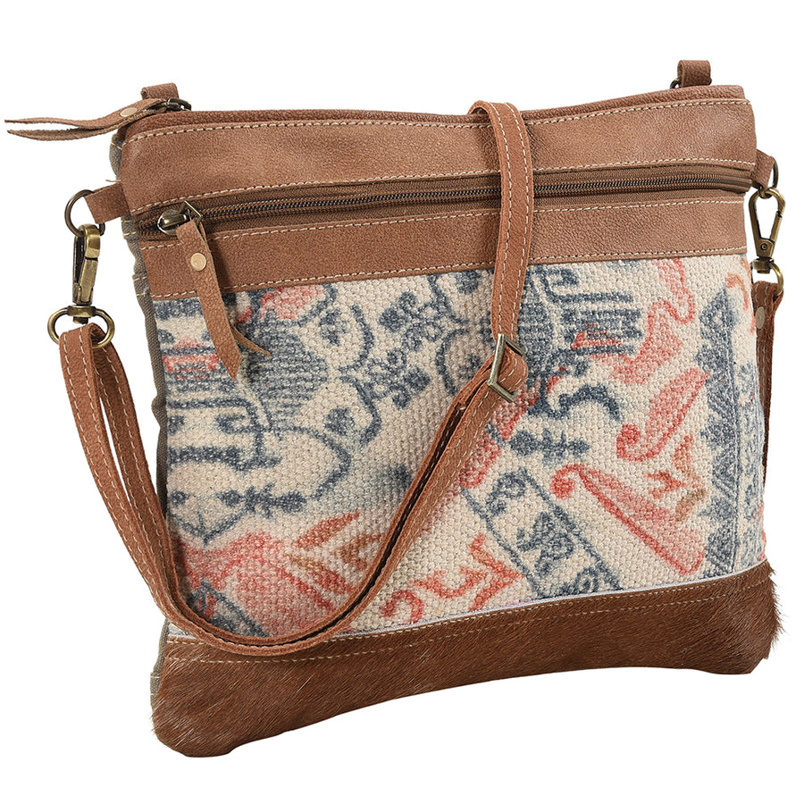 OHLAY Cross Body Upcycled Wool Canvas Embossed Hair-On Genuine Leather Women Bag Western Handbag Purse Womens Handbags