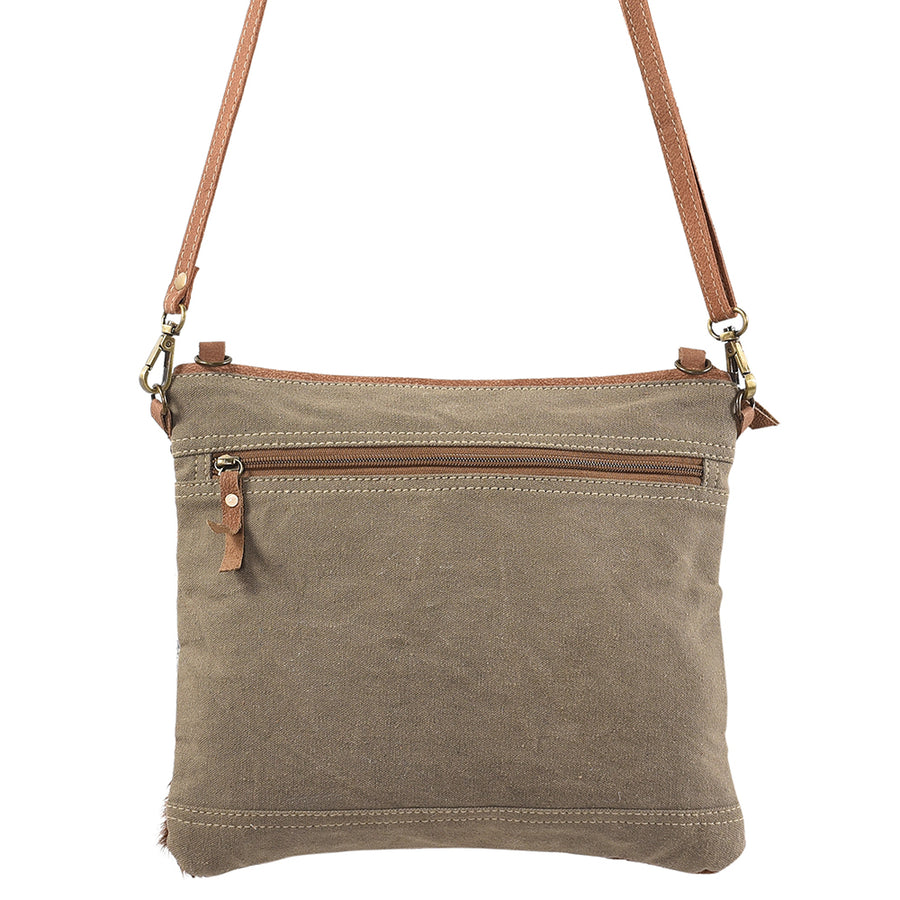 OHLAY Cross Body Upcycled Wool Canvas Embossed Hair-On Genuine Leather Women Bag Western Handbag Purse Womens Handbags