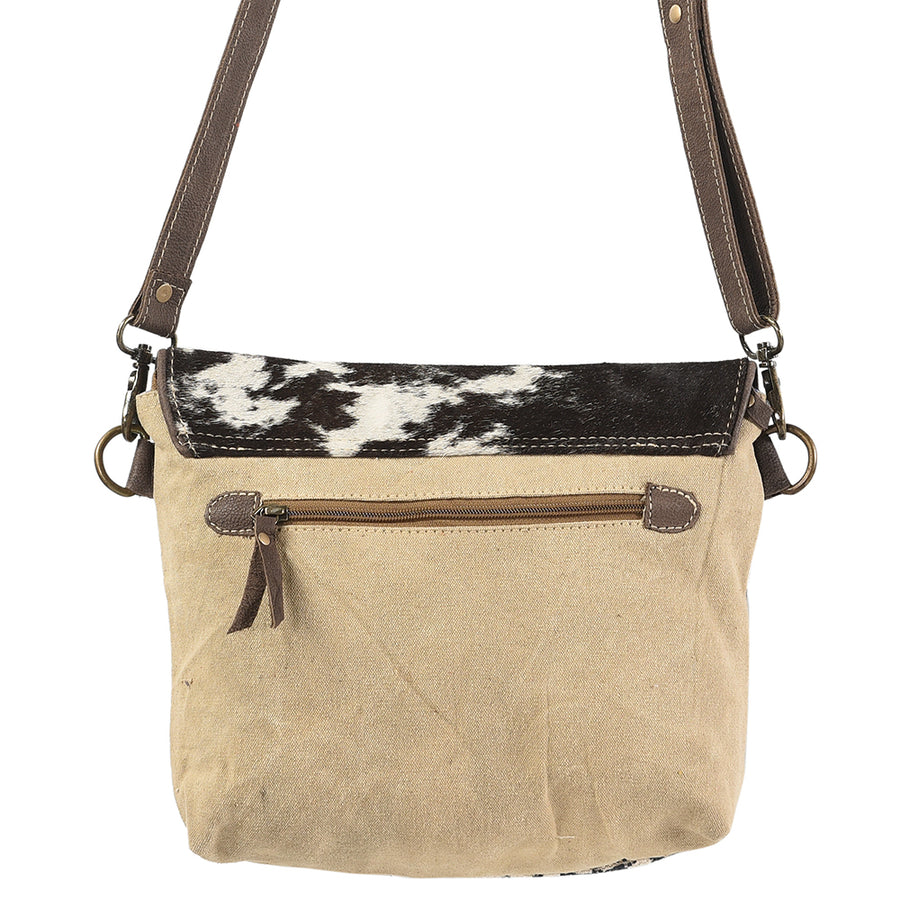 OHLAY Cross Body Upcycled Wool Canvas Embossed Hair-On Genuine Leather Women Bag Western Handbag Purse Womens Handbags