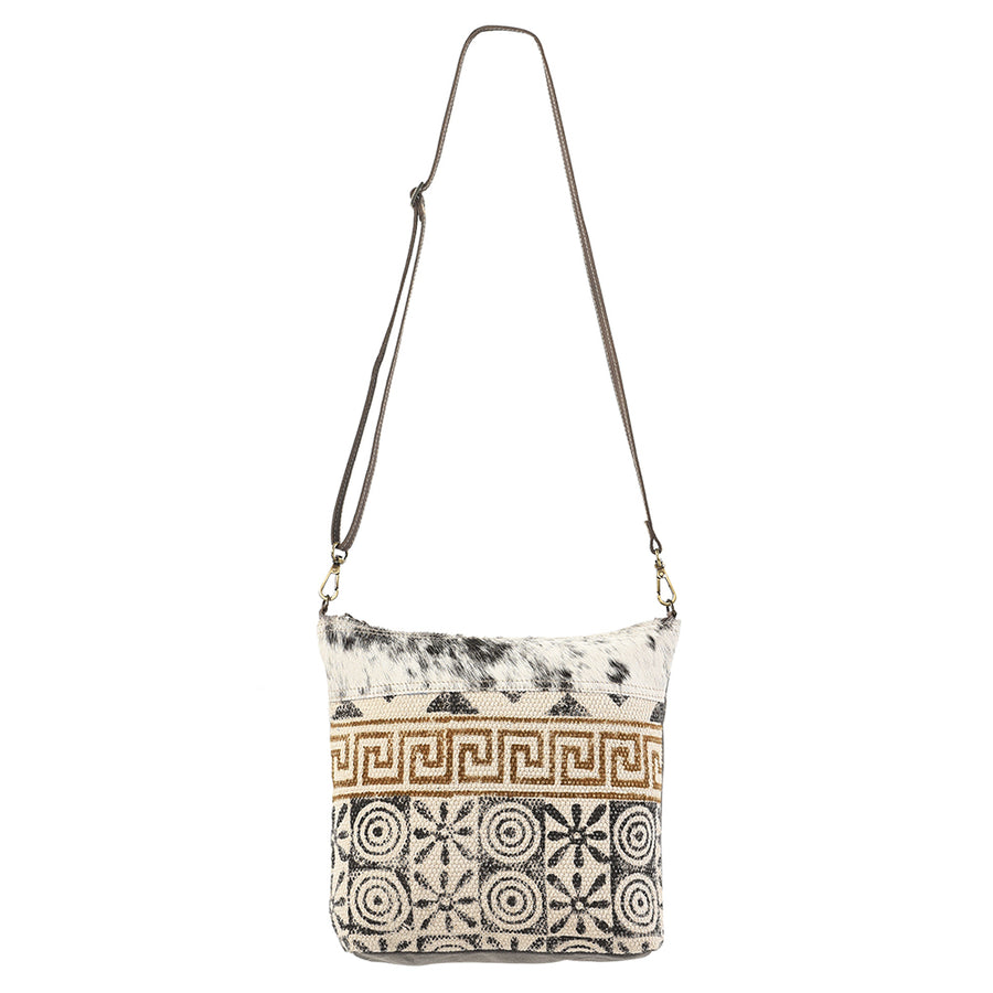 OHLAY Cross Body Upcycled Wool Canvas Embossed Hair-On Genuine Leather Women Bag Western Handbag Purse Womens Handbags
