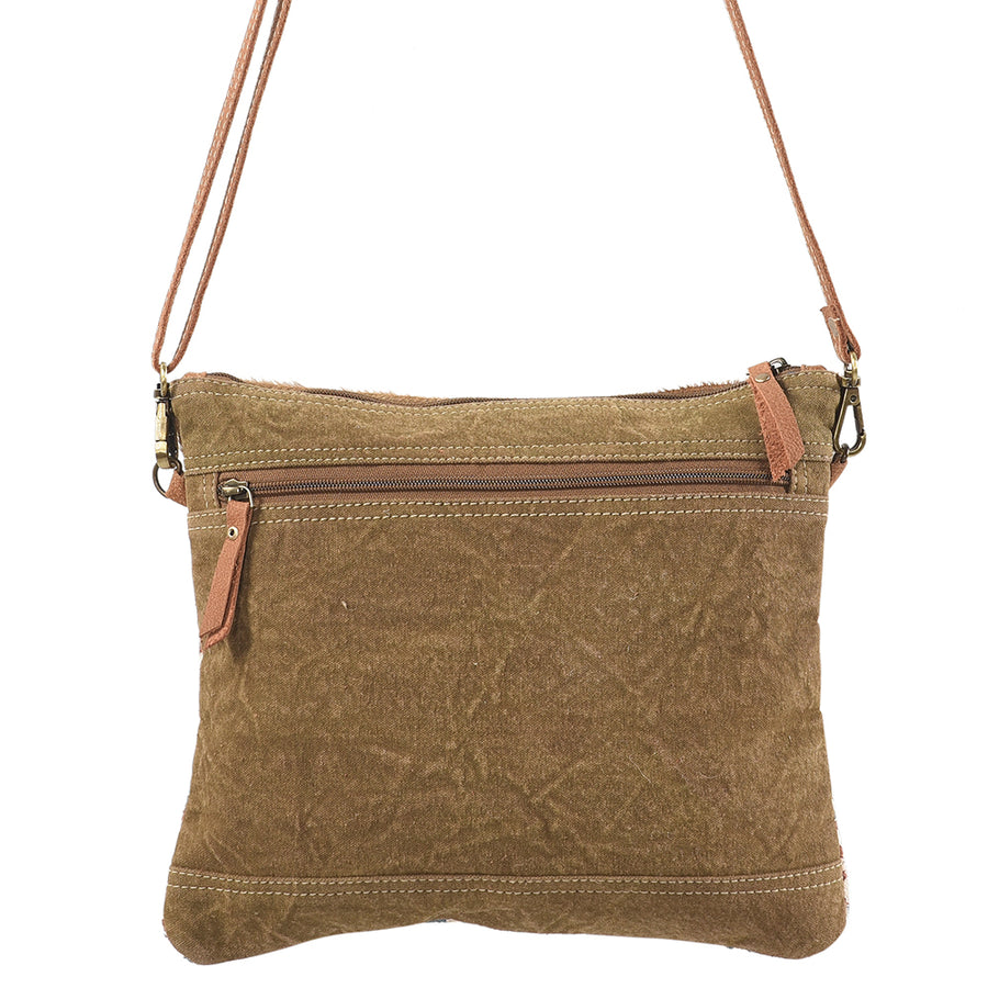 OHLAY Cross Body Upcycled Wool Canvas Embossed Hair-On Genuine Leather Women Bag Western Handbag Purse Womens Handbags