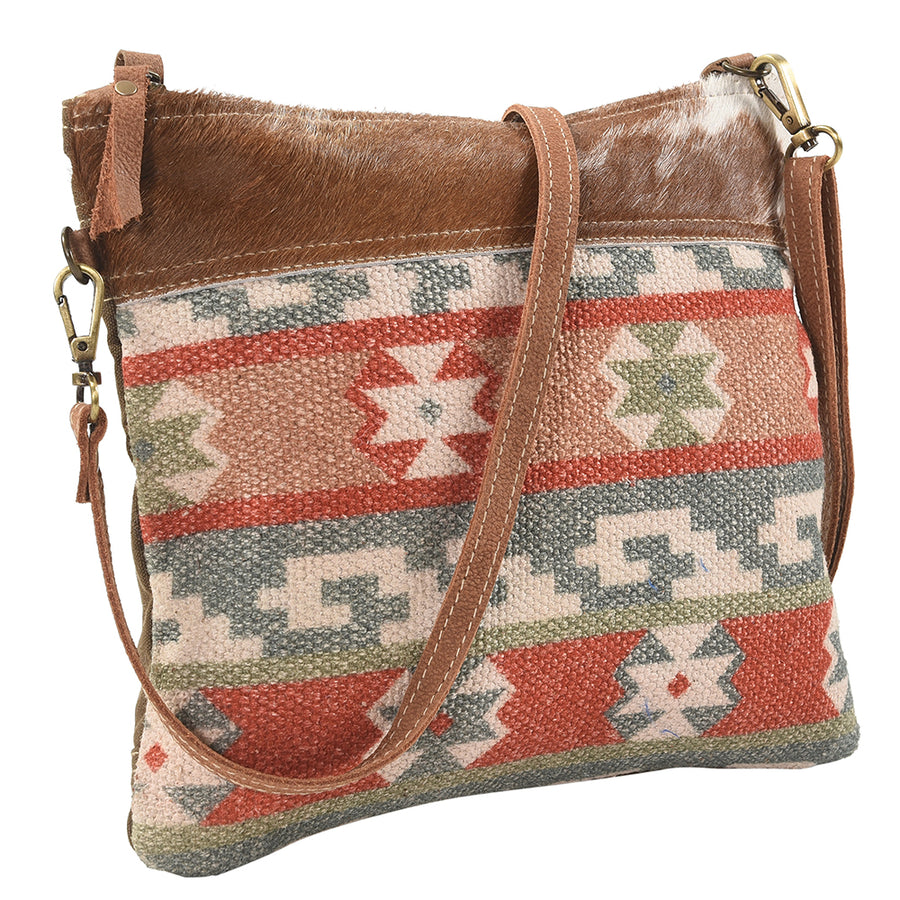 OHLAY KB137 Cross Body Upcycled Canvas Hair-On Genuine Leather women by Hilason – Cowboy and equestrian accessories