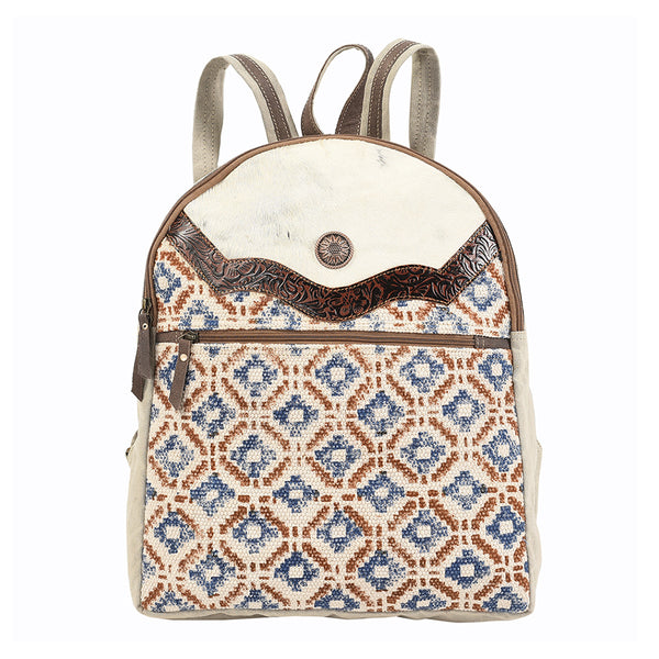 OHLAY KB138 Backpack Hand Tooled Upcycled Canvas Hair-On Genuine by Hilason – Cowboy and equestrian accessories