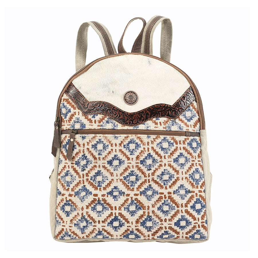 OHLAY KB138 Backpack Hand Tooled Upcycled Canvas Hair-On Genuine by Hilason – Cowboy and equestrian accessories