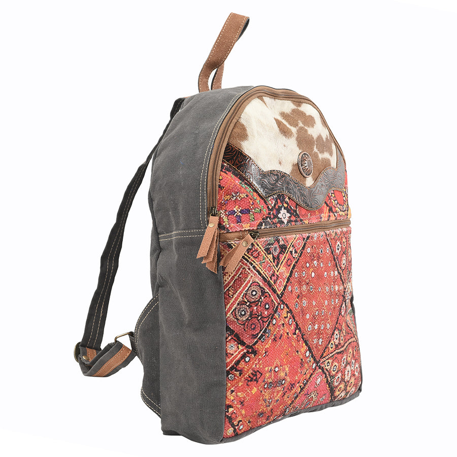 OHLAY Backpack Hand Tooled Upcycled Canvas Hair-On Genuine Leather Women Bag Western Handbag Purse Womens Handbags