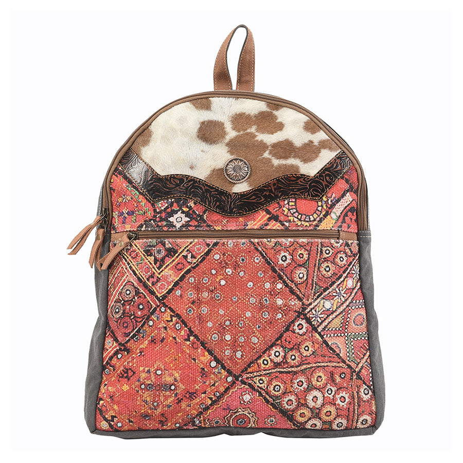 OHLAY KB139 Backpack Hand Tooled Upcycled Canvas Hair-On Genuine by Hilason – Cowboy and equestrian accessories
