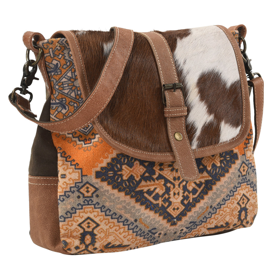 OHLAY Messenger Upcycled Canvas Genuine Leather women bag western handbag purse