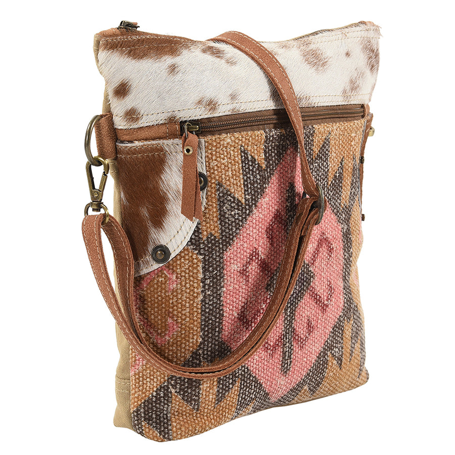OHLAY Cross Body Upcycled Wool Canvas Embossed Hair-On Genuine Leather Women Bag Western Handbag Purse Womens Handbags