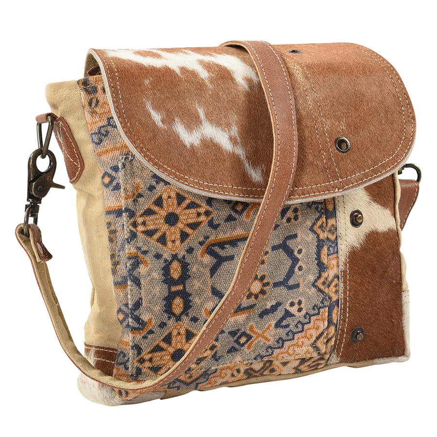 OHLAY Messenger Upcycled Wool Canvas Hair-on Genuine Leather women bag western handbag purse