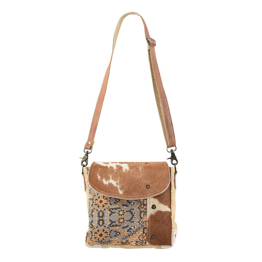 OHLAY Messenger Upcycled Wool Canvas Hair-on Genuine Leather women bag western handbag purse - Uhorse