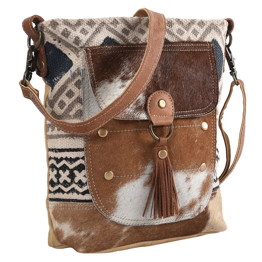 OHLAY Large Crossbody Upcycled Wool Canvas Hair-on Genuine Leather women bag western handbag purse