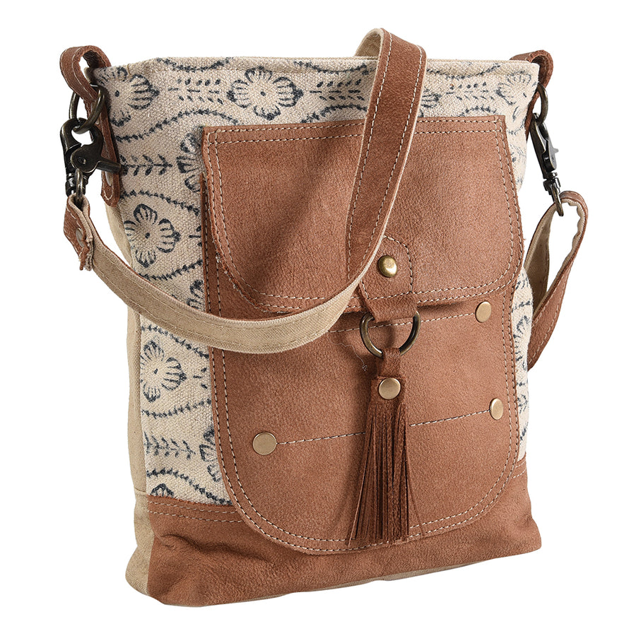 OHLAY Large Crossbody Upcycled Canvas Genuine Leather women bag western handbag purse