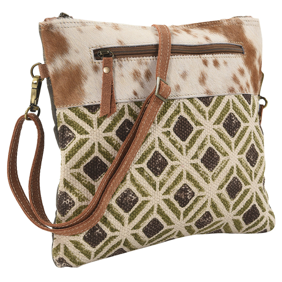 OHLAY Cross Body Upcycled Wool Canvas Embossed Hair-On Genuine Leather Women Bag Western Handbag Purse Womens Handbags