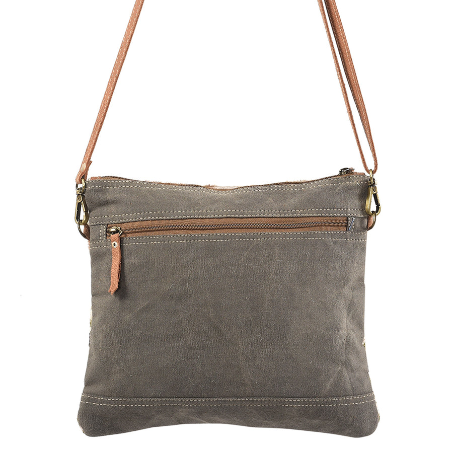 OHLAY Cross Body Upcycled Wool Canvas Embossed Hair-On Genuine Leather Women Bag Western Handbag Purse Womens Handbags