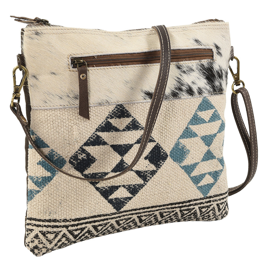 OHLAY Cross Body Upcycled Wool Canvas Embossed Hair-On Genuine Leather Women Bag Western Handbag Purse Womens Handbags