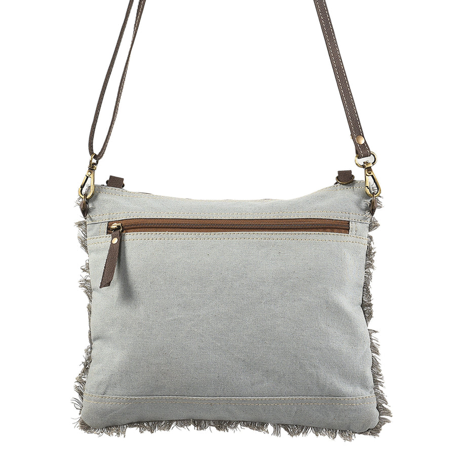 OHLAY Cross Body Upcycled Wool Canvas Embossed Hair-On Genuine Leather Women Bag Western Handbag Purse Womens Handbags