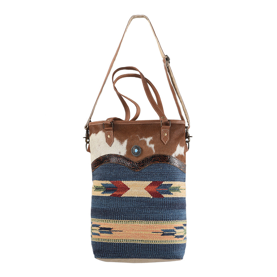 OHLAY KB160 TOTE Hand Tooled Upcycled Wool Canvas Hair-on Genuine by Hilason – Cowboy and equestrian accessories