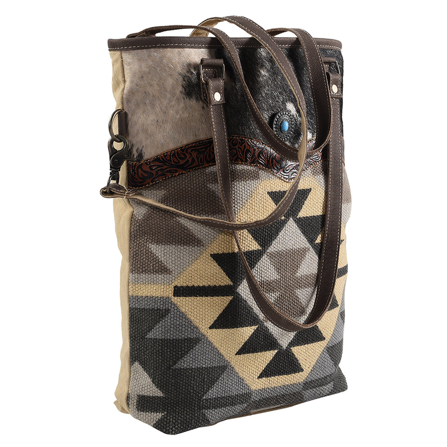 OHLAY KB161 TOTE Hand Tooled Upcycled Wool Canvas Hair-on Genuine Leather women bag western handbag purse