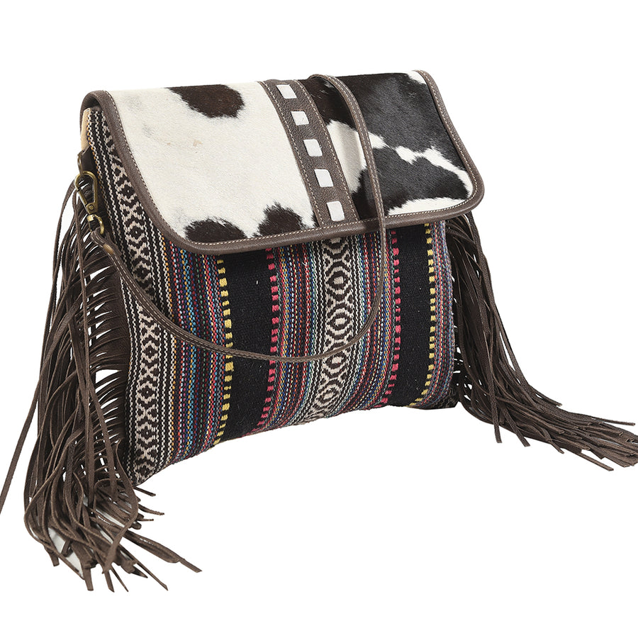 OHLAY Cross Body Upcycled Wool Canvas Embossed Hair-On Genuine Leather Women Bag Western Handbag Purse Womens Handbags