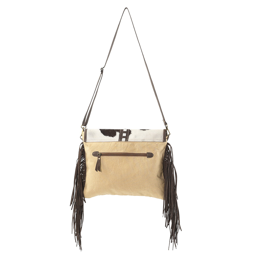 OHLAY Cross Body Upcycled Wool Canvas Embossed Hair-On Genuine Leather Women Bag Western Handbag Purse Womens Handbags