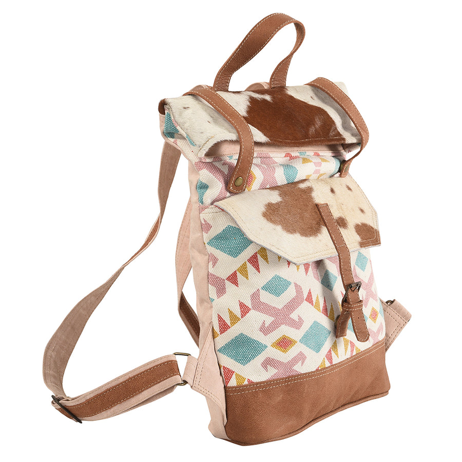 OHLAY Backpack Upcycled Canvas Hair-On Genuine Leather Women Bag Western Handbag Purse Womens Handbags Belt for Purses Summer