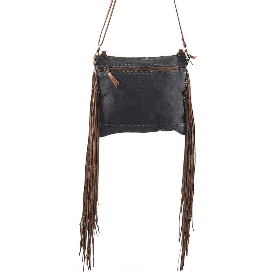 OHLAY Cross Body Upcycled Wool Canvas Embossed Hair-On Genuine Leather Women Bag Western Handbag Purse Womens Handbags