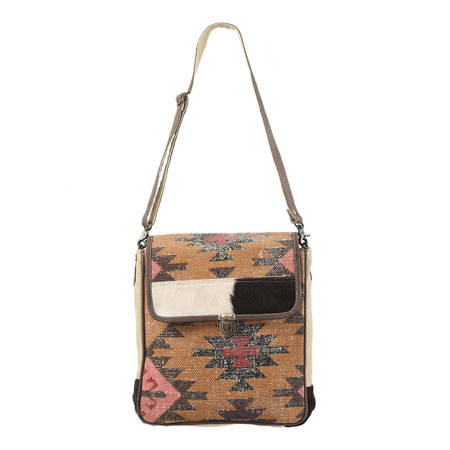 OHLAY Messenger Upcycled Wool Canvas Hair-on Genuine Leather women bag western handbag purse - Uhorse