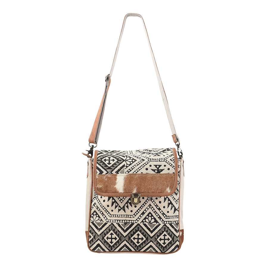 OHLAY Messenger Upcycled Wool Canvas Hair-on Genuine Leather women bag western handbag purse - Uhorse