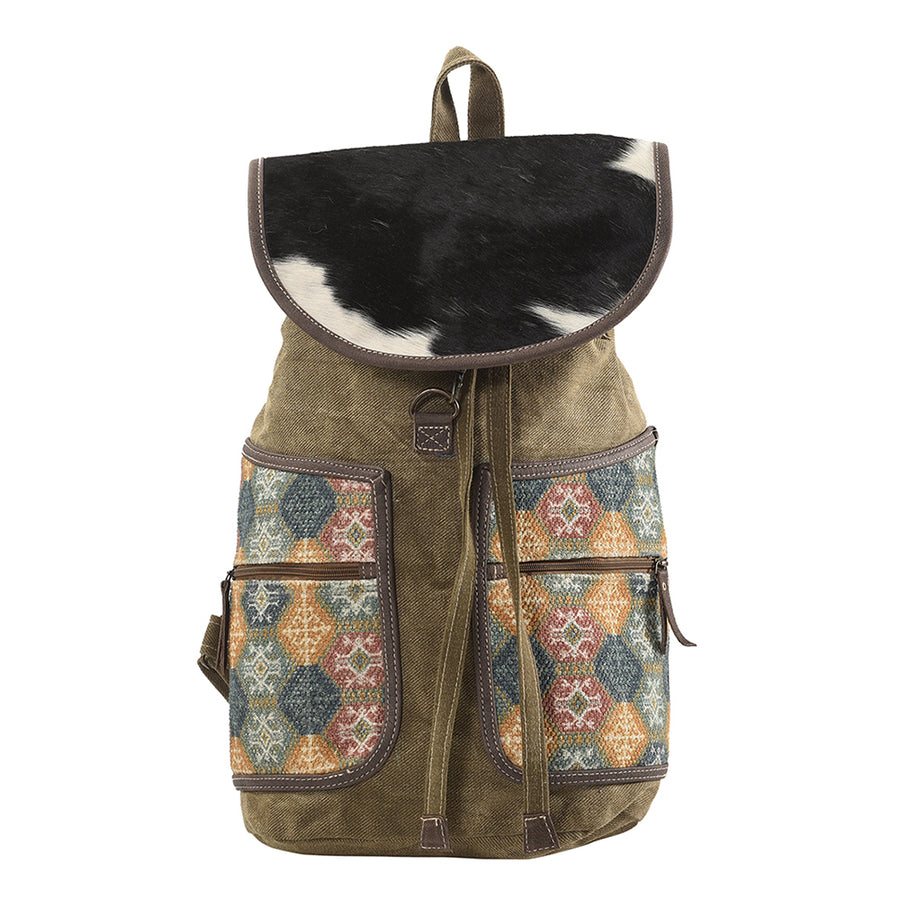 OHLAY KB179 Backpack Upcycled Canvas Hair-On Genuine Leather women bag by Hilason – Cowboy and equestrian accessories