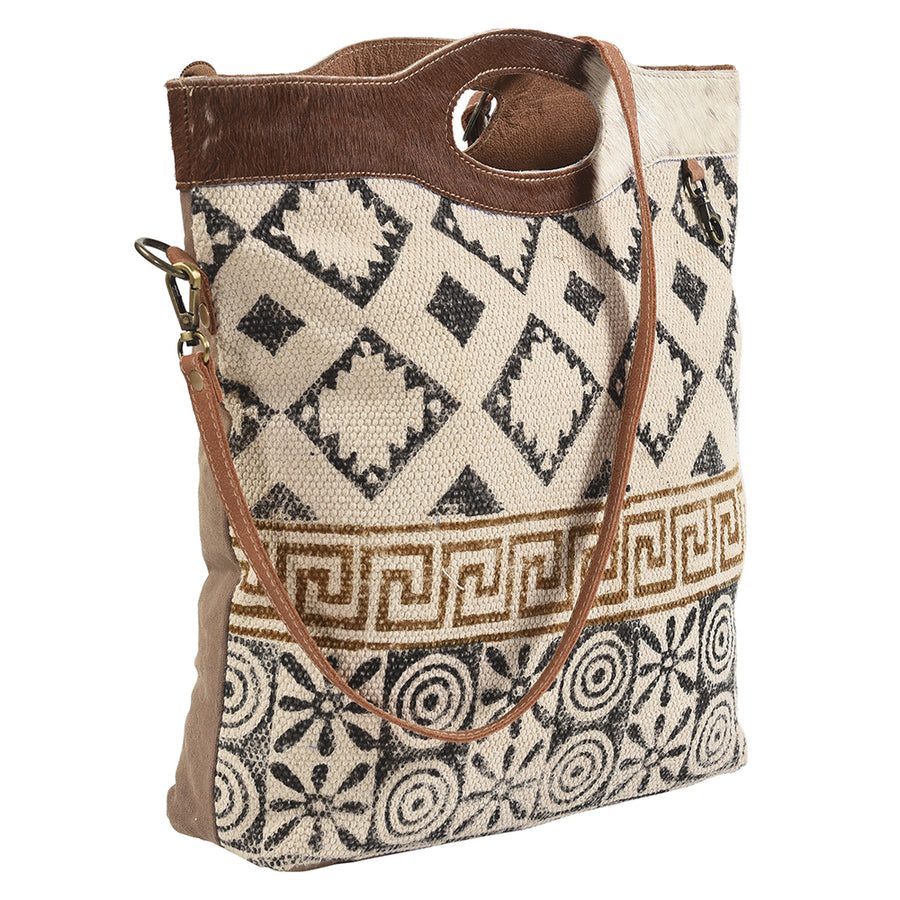 OHLAY Cross Body Upcycled Wool Canvas Embossed Hair-On Genuine Leather Women Bag Western Handbag Purse Womens Handbags