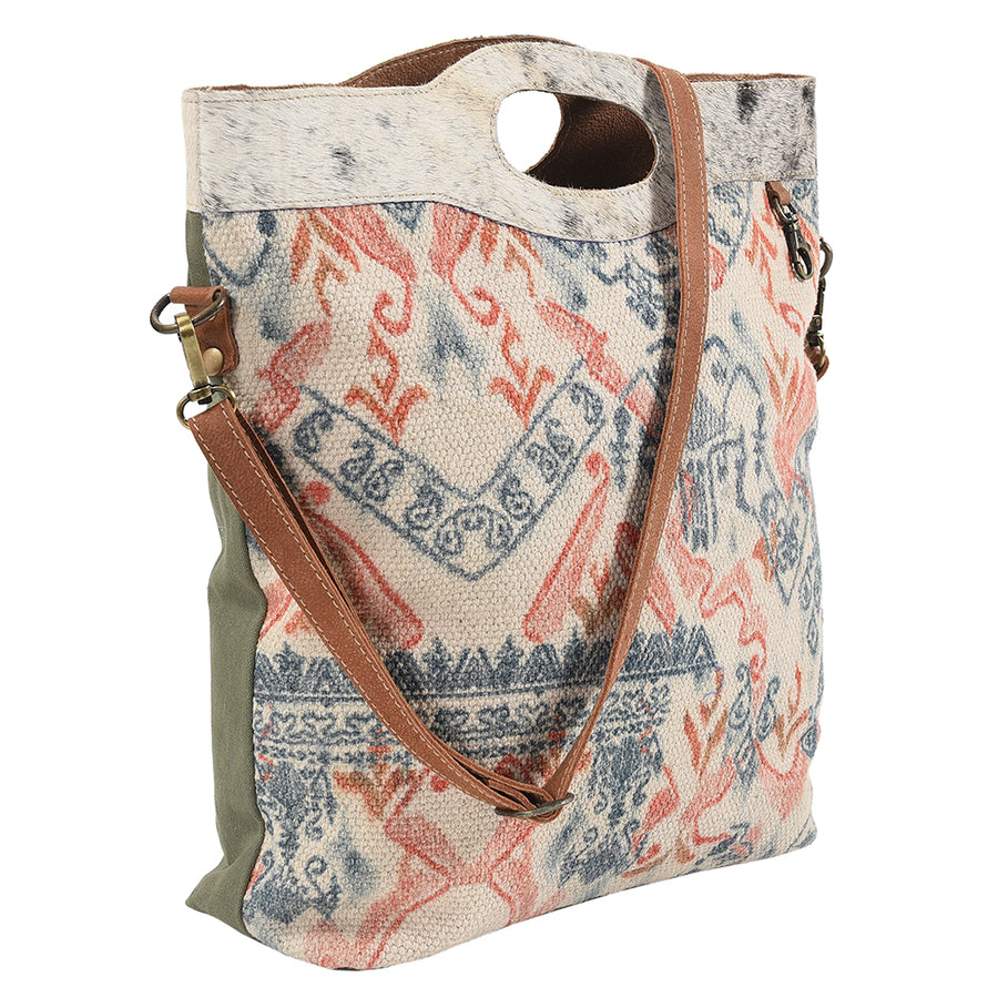 OHLAY Cross Body Upcycled Wool Canvas Embossed Hair-On Genuine Leather Women Bag Western Handbag Purse Womens Handbags