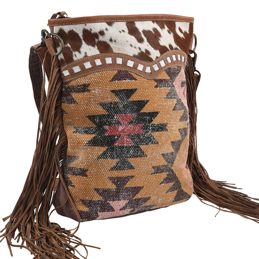 OHLAY KB186 Cross Body Upcycled Canvas Hair-On Genuine Leather women by Hilason – Cowboy and equestrian accessories