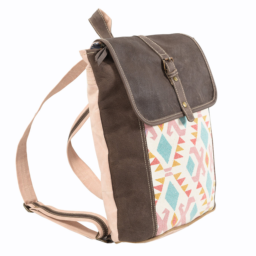 OHLAY Backpack Upcycled Canvas Genuine Leather Women Bag Western Handbag Purse | Womens Handbags Belt for Purses Summer