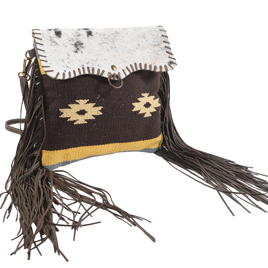 OHLAY Cross Body Upcycled Wool Canvas Embossed Hair-On Genuine Leather Women Bag Western Handbag Purse Womens Handbags