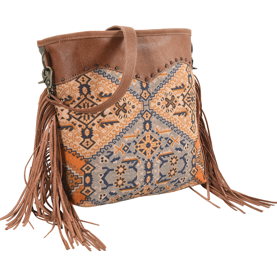 OHLAY Cross Body Upcycled Wool Canvas Embossed Genuine Leather Women Bag Western Handbag Purse Womens Handbags Belt Summer