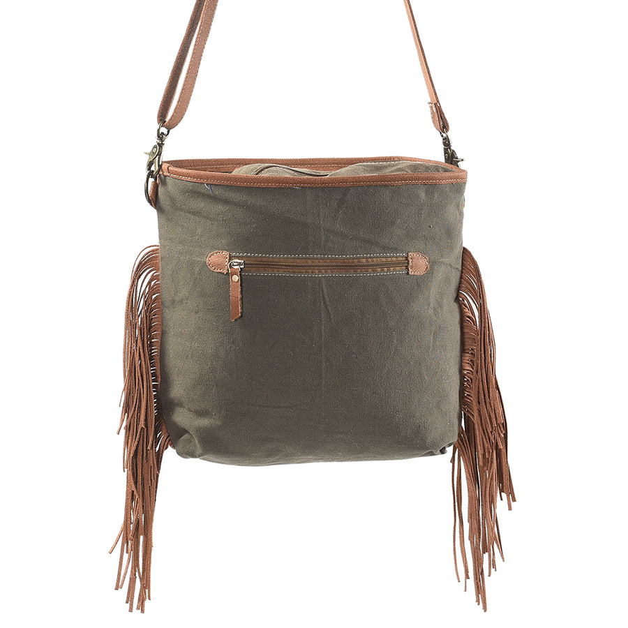 OHLAY Cross Body Upcycled Wool Canvas Embossed Genuine Leather Women Bag Western Handbag Purse Womens Handbags Belt Summer