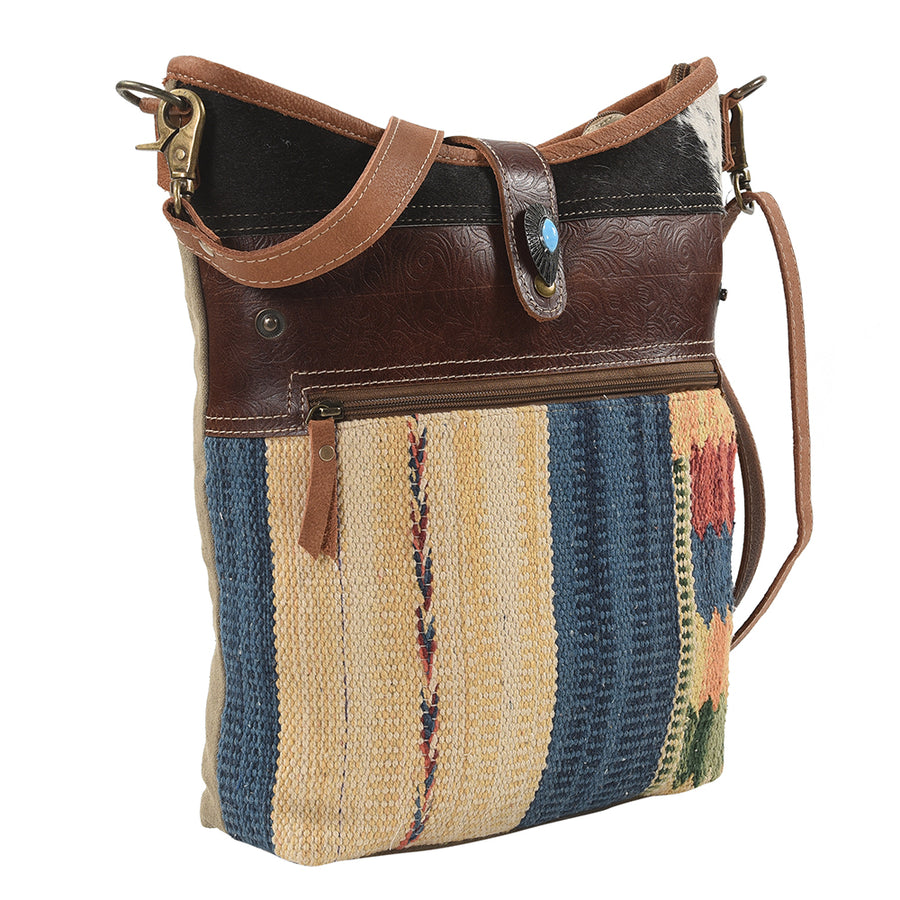 OHLAY Large Crossbody Upcycled Wool Canvas Embossed Hair-on Genuine Leather women bag western handbag purse