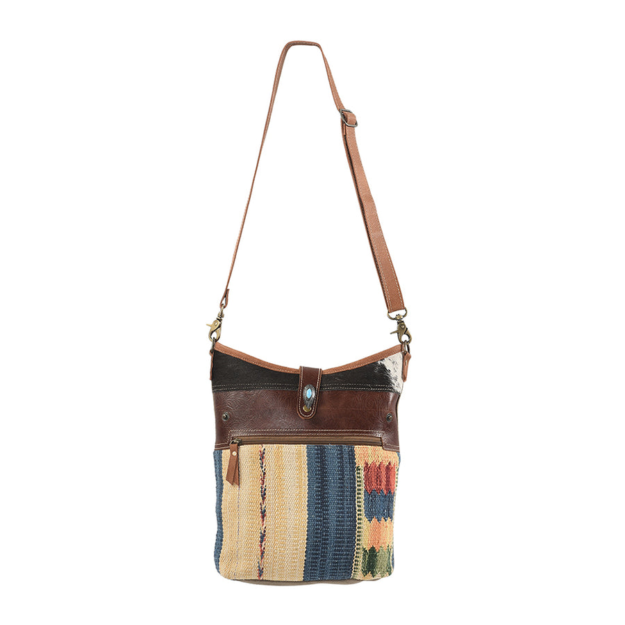 OHLAY Large Crossbody Upcycled Wool Canvas Embossed Hair-on Genuine Leather women bag western handbag purse - Uhorse