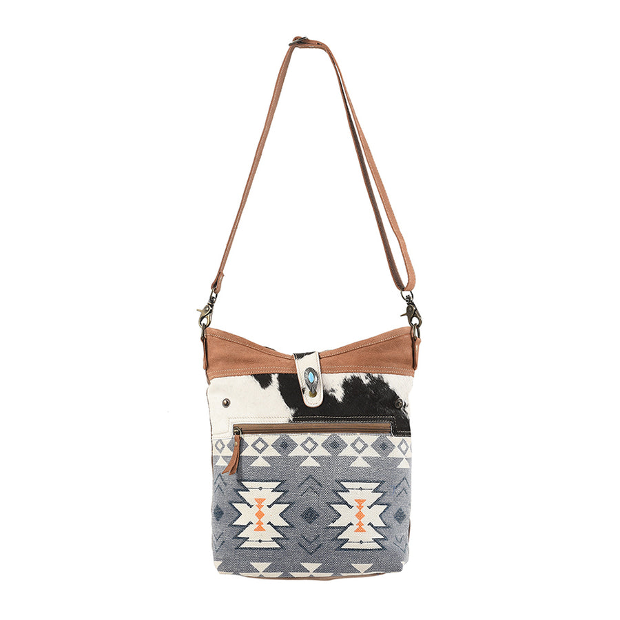OHLAY Large Crossbody Upcycled Canvas Hair-on Genuine Leather women bag western handbag purse - Uhorse