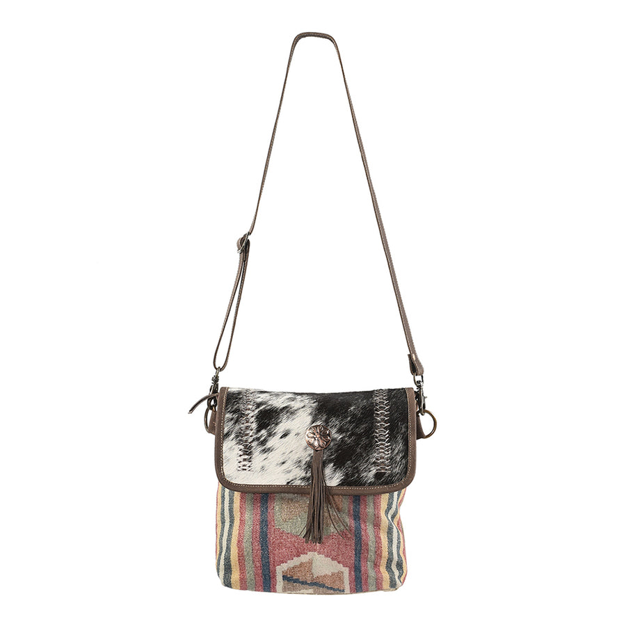 OHLAY Messenger Upcycled Wool Canvas Hair-on Genuine Leather women bag western handbag purse - Uhorse