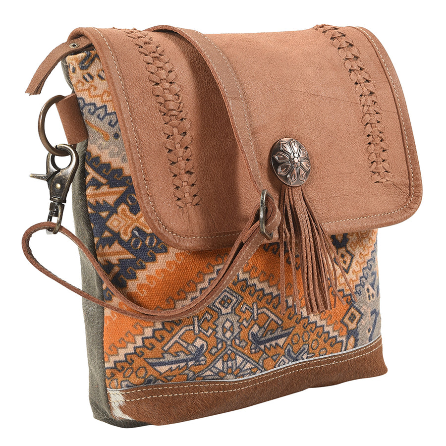 OHLAY Messenger Upcycled Canvas Hair-on Genuine Leather women bag western handbag purse