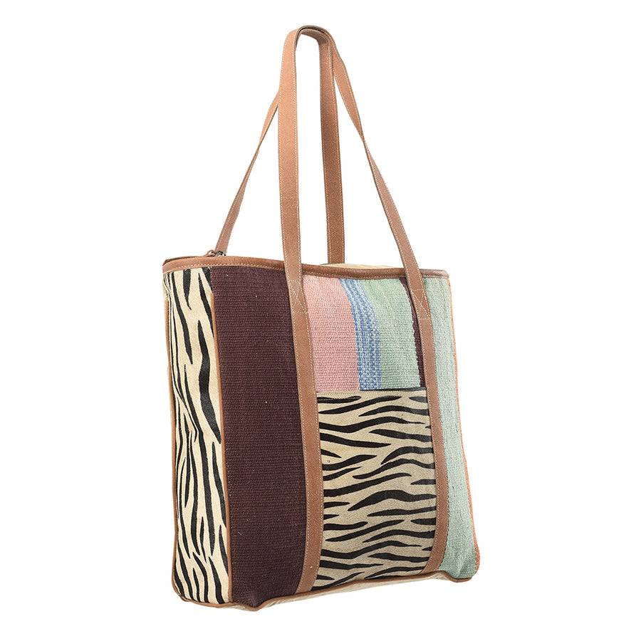 OHLAY KB219 TOTE Upcycled Wool Canvas Hair-on Genuine Leather women bag western handbag purse