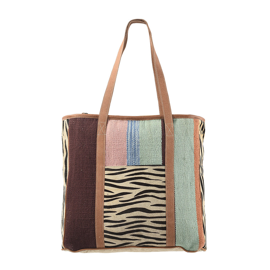OHLAY KB219 TOTE Upcycled Wool Canvas Hair-on Genuine Leather women by Hilason – Cowboy and equestrian accessories