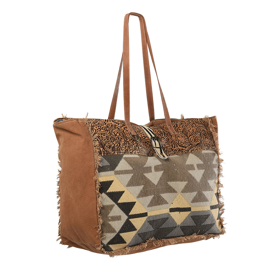 OHLAY KB228 TOTE Upcycled Wool Canvas Embossed Genuine Leather women bag western handbag purse
