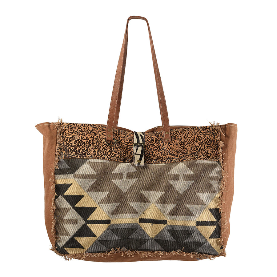 OHLAY KB228 TOTE Upcycled Wool Canvas Embossed Genuine Leather women by Hilason – Cowboy and equestrian accessories