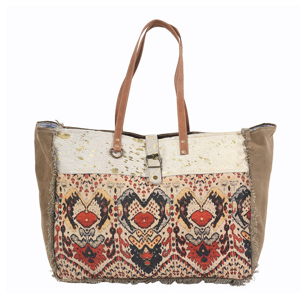 OHLAY KB229 TOTE Upcycled Wool Canvas Hair-on Genuine Leather women by Hilason – Cowboy and equestrian accessories
